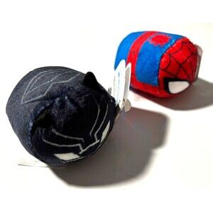 Set of 2 Disney Marvel Tsum Tsum 2.5" Mini Plushes Spiderman & Black Panther